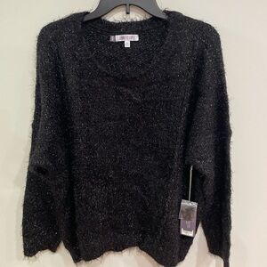 Black/silver XL pullover sweater, hi lo hemline slight stretch, Jennifer Lopez
